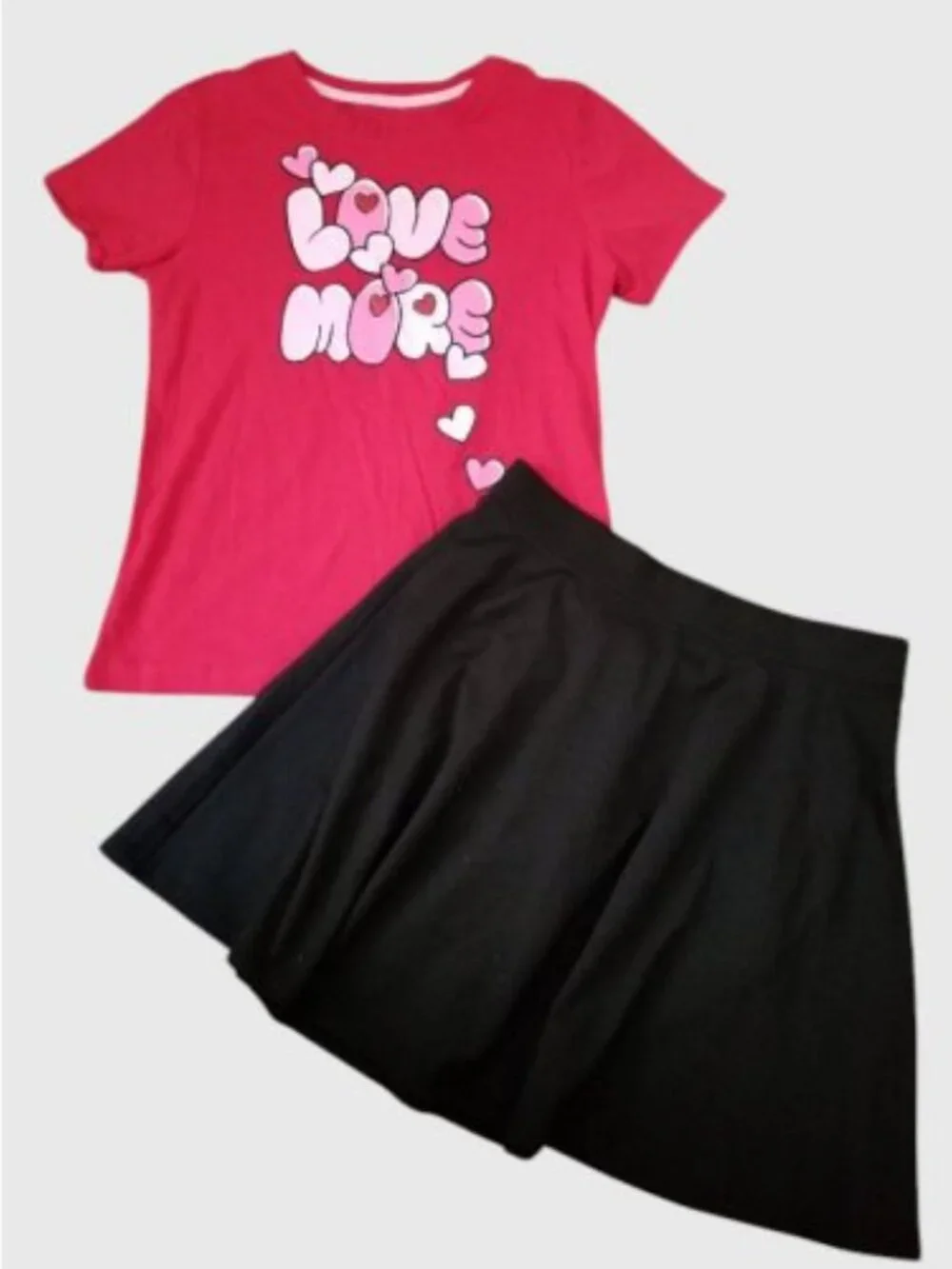 CELEBRATE Red Love Hearts Top THE CHILDREN’S PLACE Black Skirt Girls Size 10-12 - Picture 2 of 6